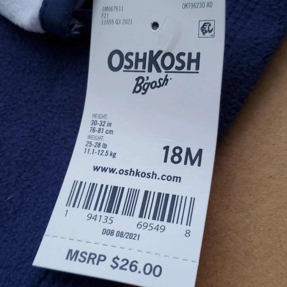 OshKosh B'gosh NWT 2 tone blue fleece zip up jacket size 18 month